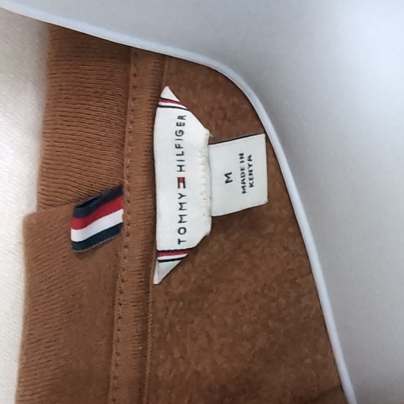 Tommy Hilfiger Camel Brown Full Zip Hooded Sweatshirt Size Medium - Picture 3 of 7